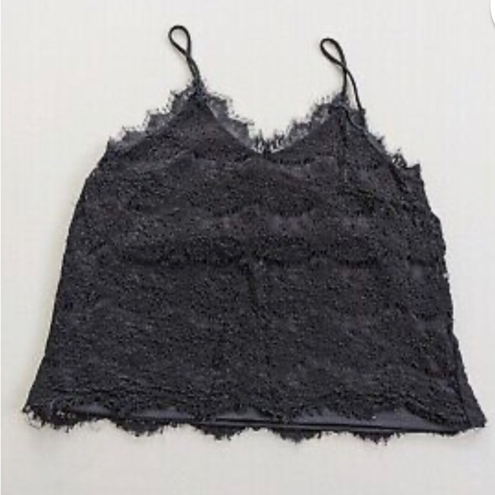Monteau Los Angeles Black Lace Cropped Tank Top